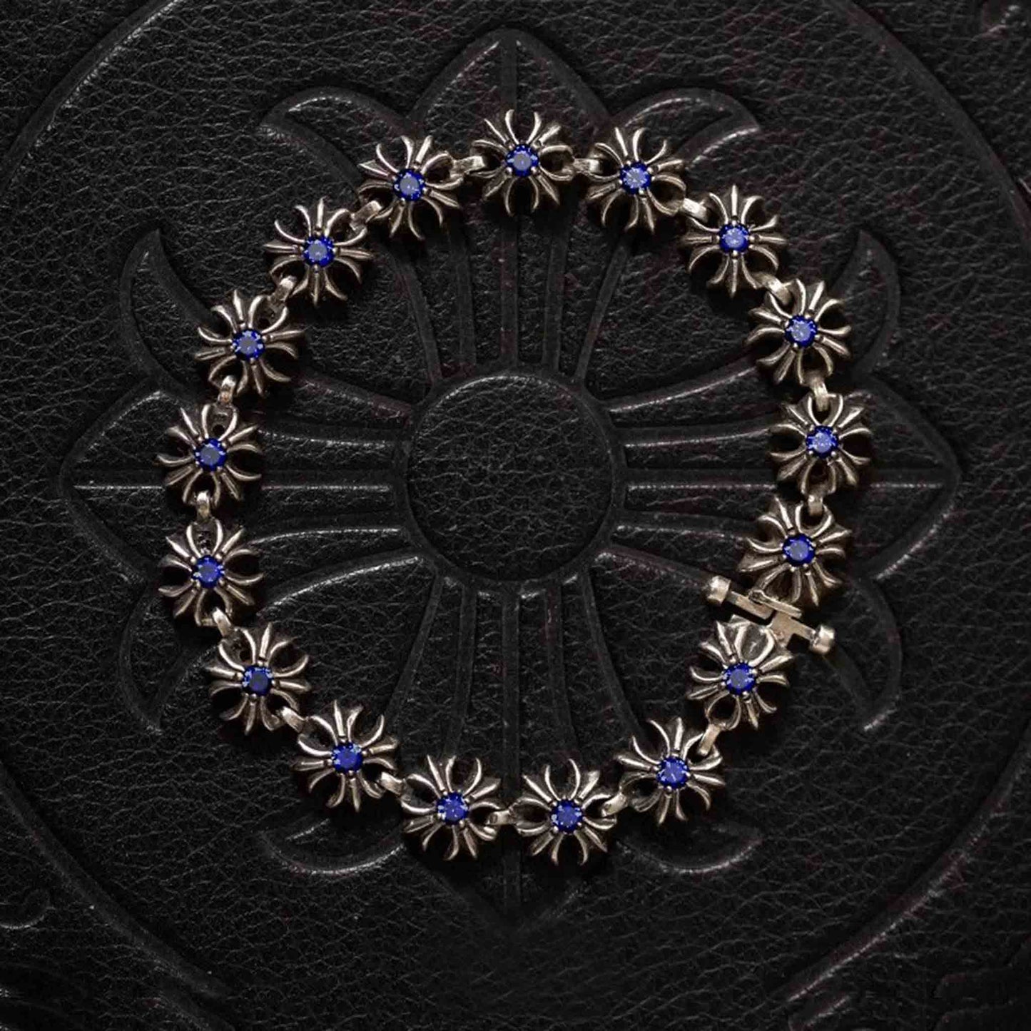 Chrome Hearts Style Tiny Plus Bracelet with Gems, Sterling Silver Punk Statement Bracelets, Gothic Cross Bracelet for Couples