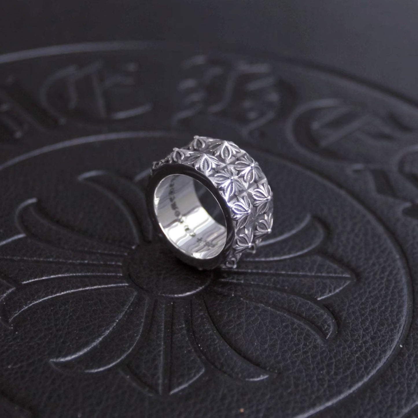 Chrome Hearts Double Stacking Tiny Crosses Ring, 925 Silver Punk Statement Ring for Couples