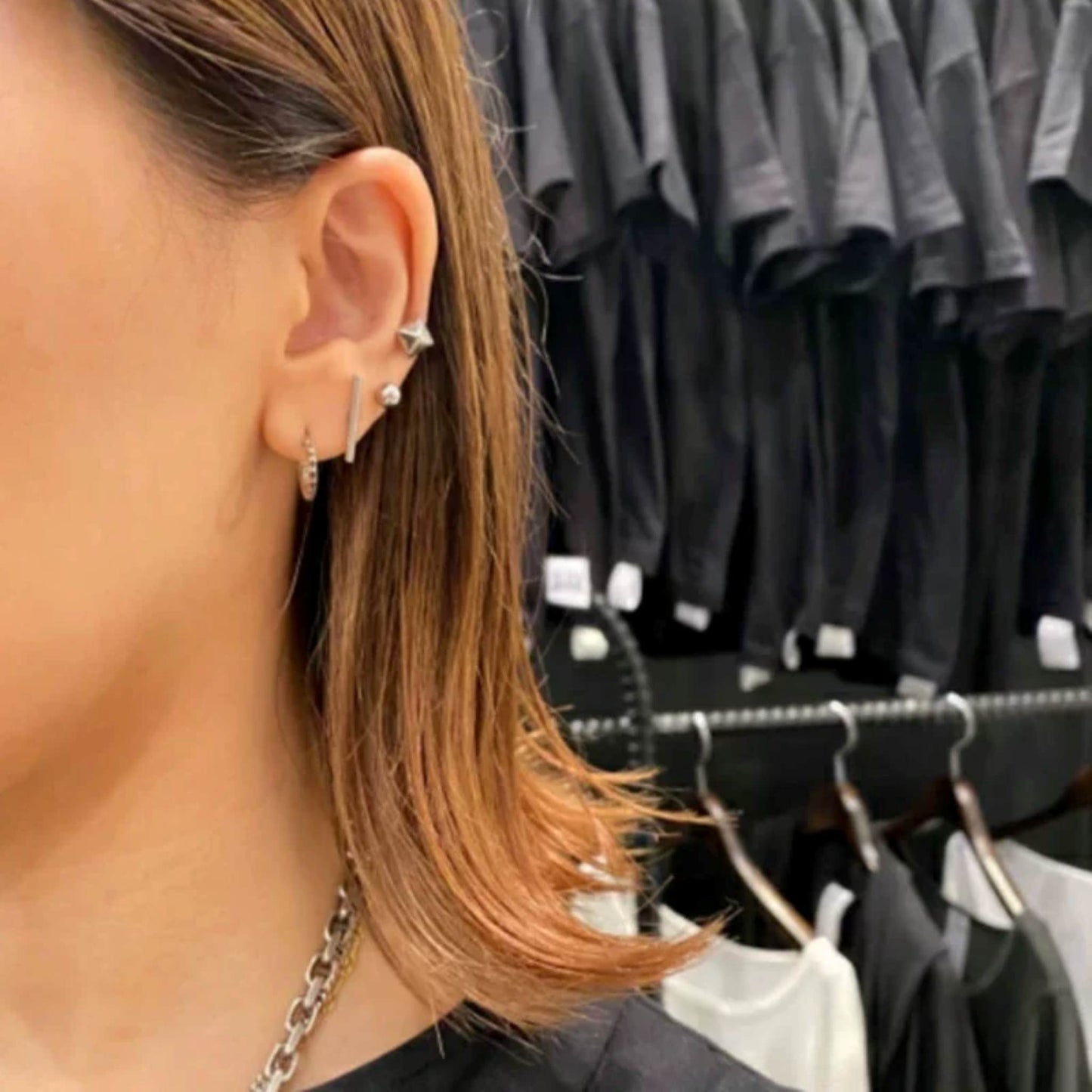 Chrome Hearts Gothic Tiny Crosses Hoop Earrings, 925 Silver Punk Statement Earrings