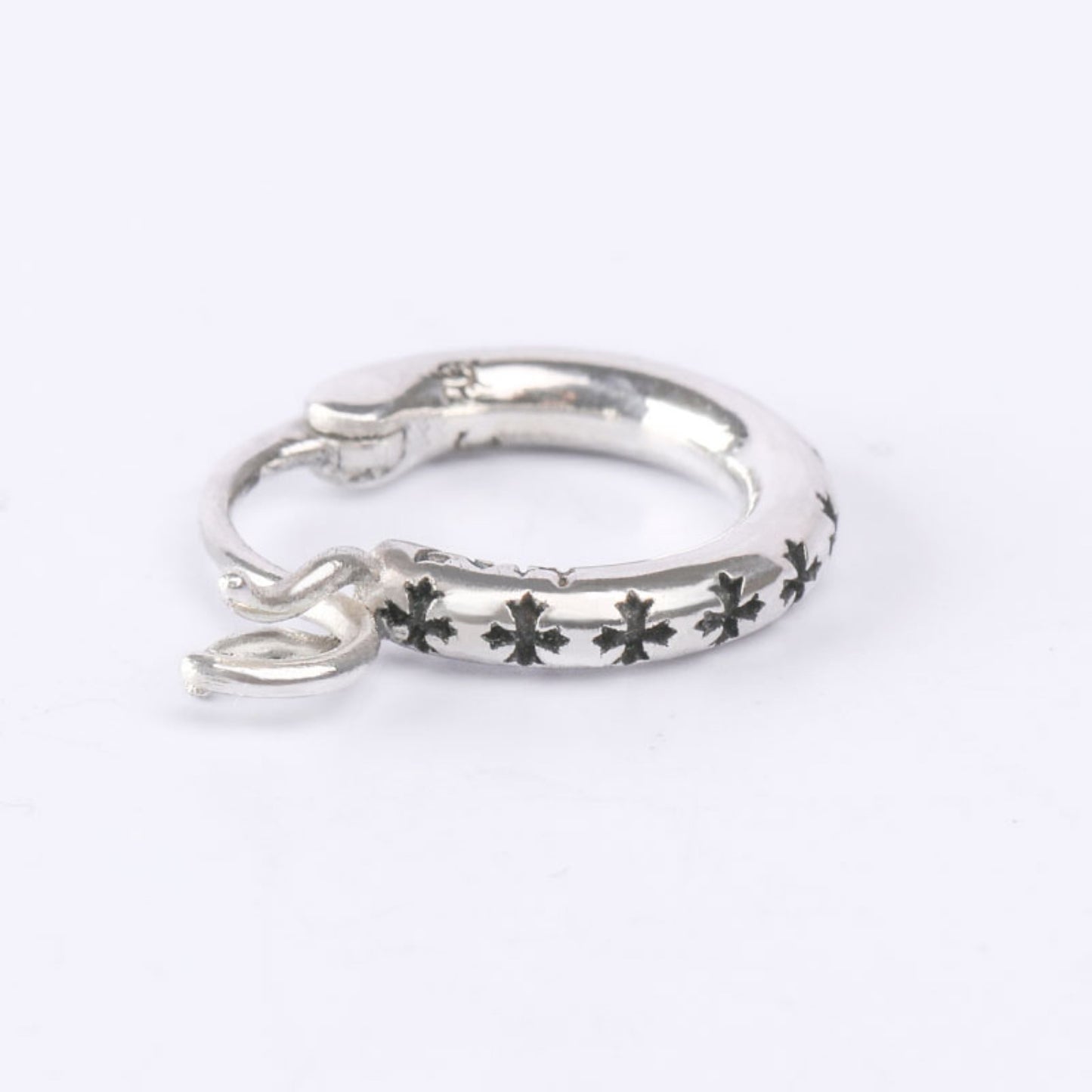 Chrome Hearts Gothic Tiny Crosses Hoop Earrings, 925 Silver Punk Statement Earrings