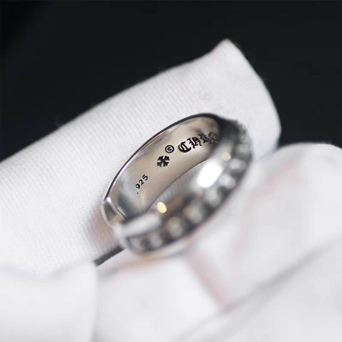 Chrome Hearts Gothic Tiny Crosses Open Ring, Sterling Silver Punk Statement Silver Rings