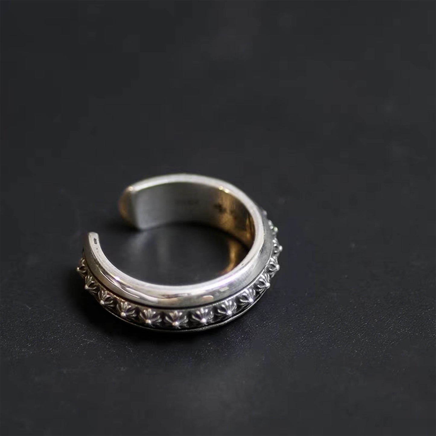 Chrome Hearts Gothic Tiny Crosses Open Ring, Sterling Silver Punk Statement Silver Rings