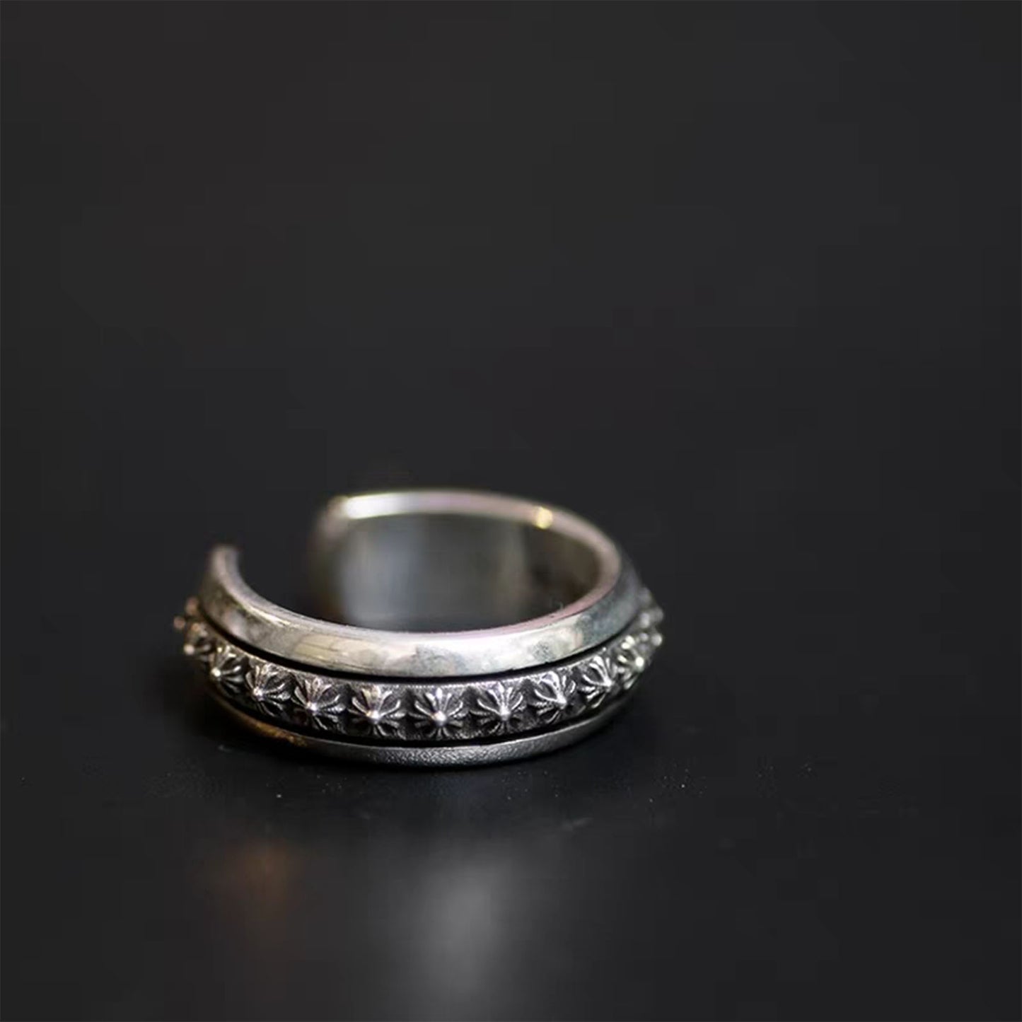 Chrome Hearts Gothic Tiny Crosses Open Ring, Sterling Silver Punk Statement Silver Rings