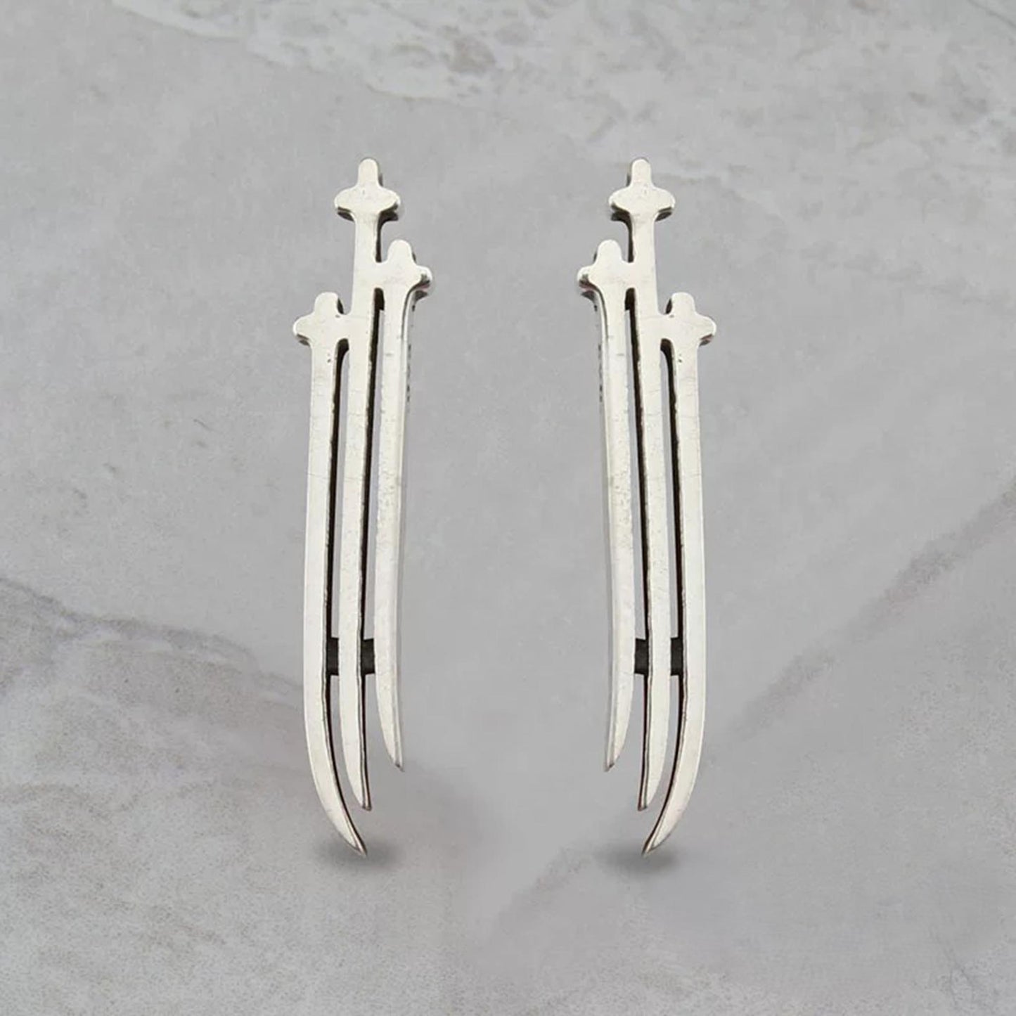 Chrome Hearts Gothic Multi-Daggers Earring, Sterling Silver Punk Statement Stud Earrings