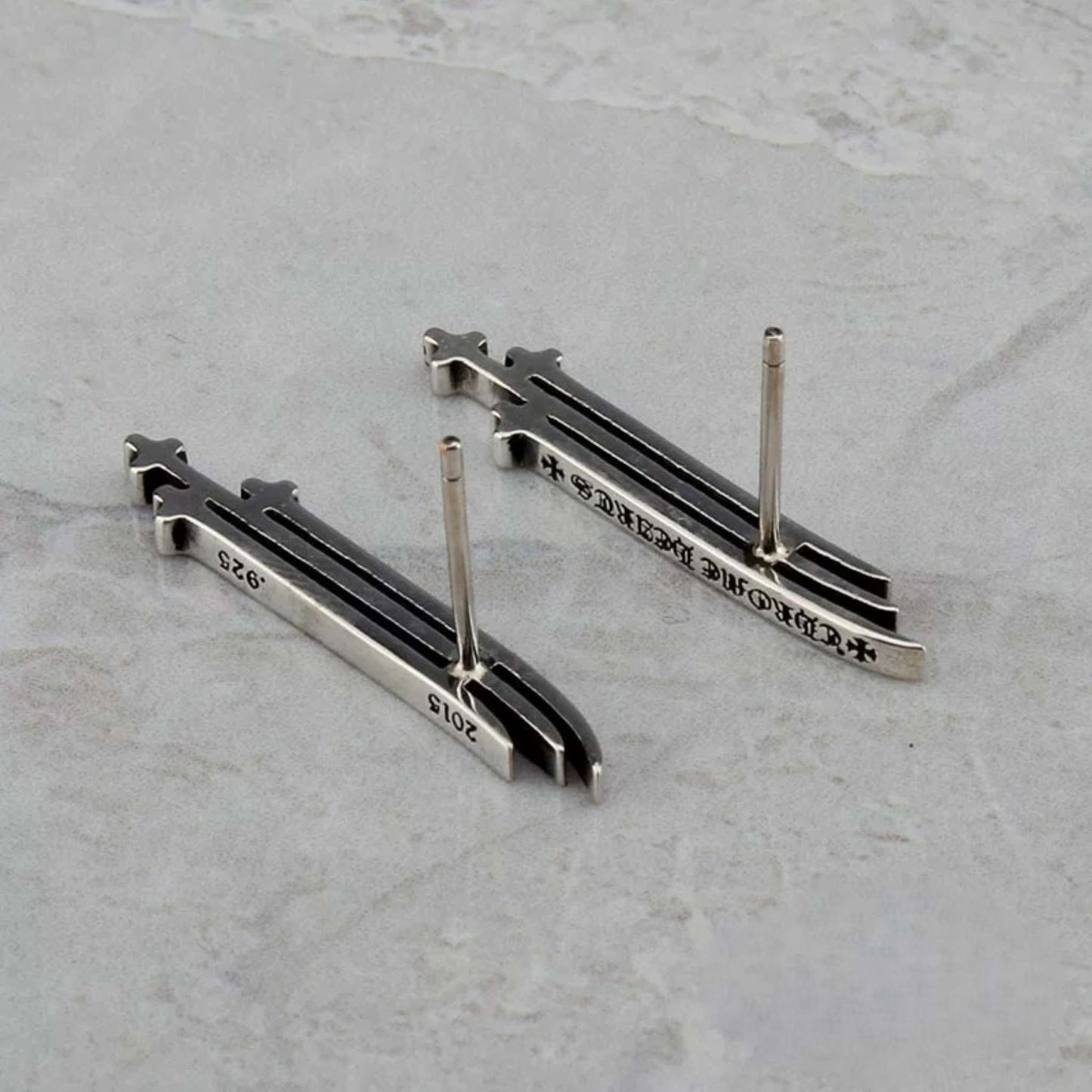 Chrome Hearts Gothic Multi-Daggers Earring, Sterling Silver Punk Statement Stud Earrings