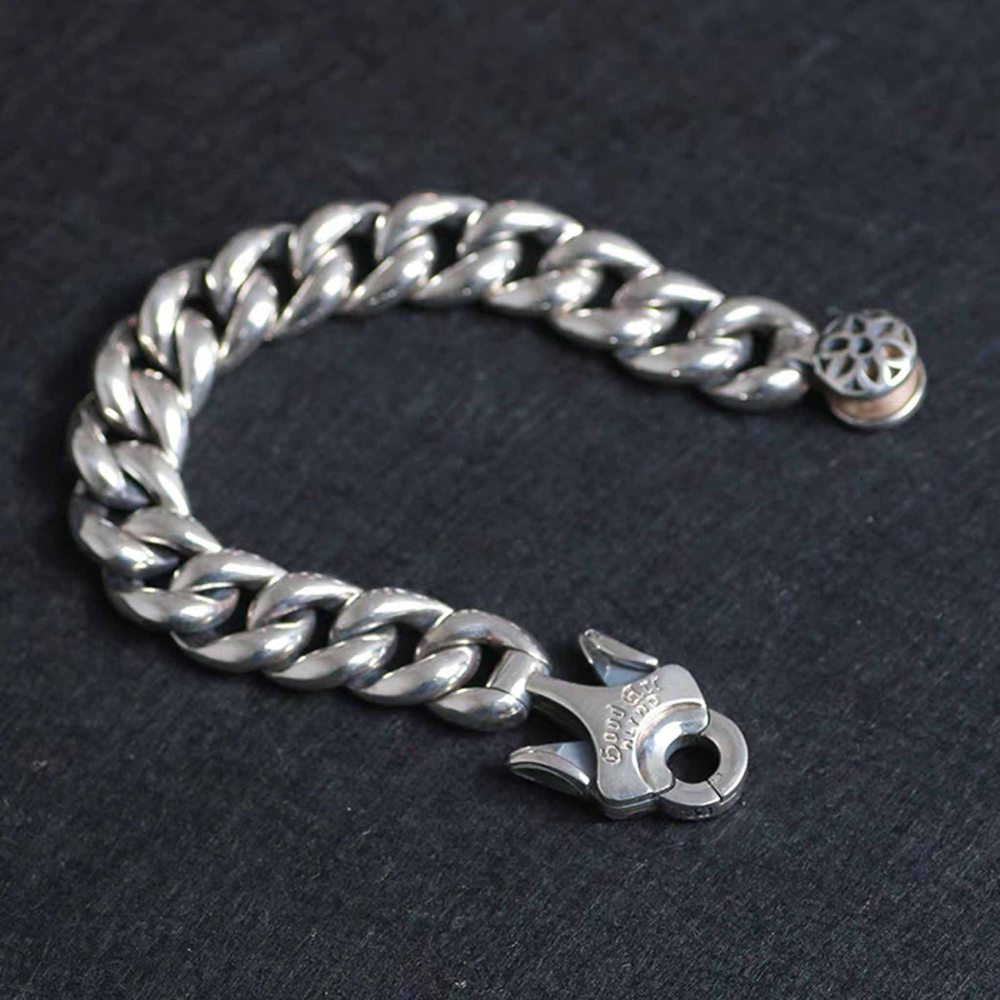 Sterling Silver Cuban Link Bracelet, Biker Style Clip-on Bracelets, Punk Chunky Chain Bracelet