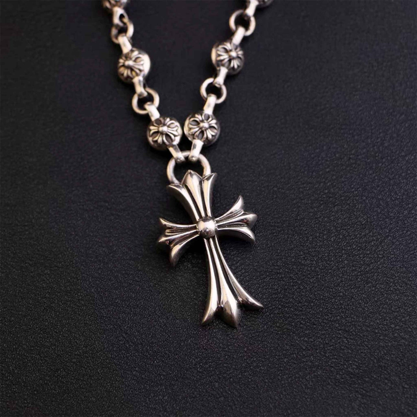 Sterling Silver Cross Chain Necklace, Gothic Cross Pendant Necklace, Punk Chunky Link Necklace