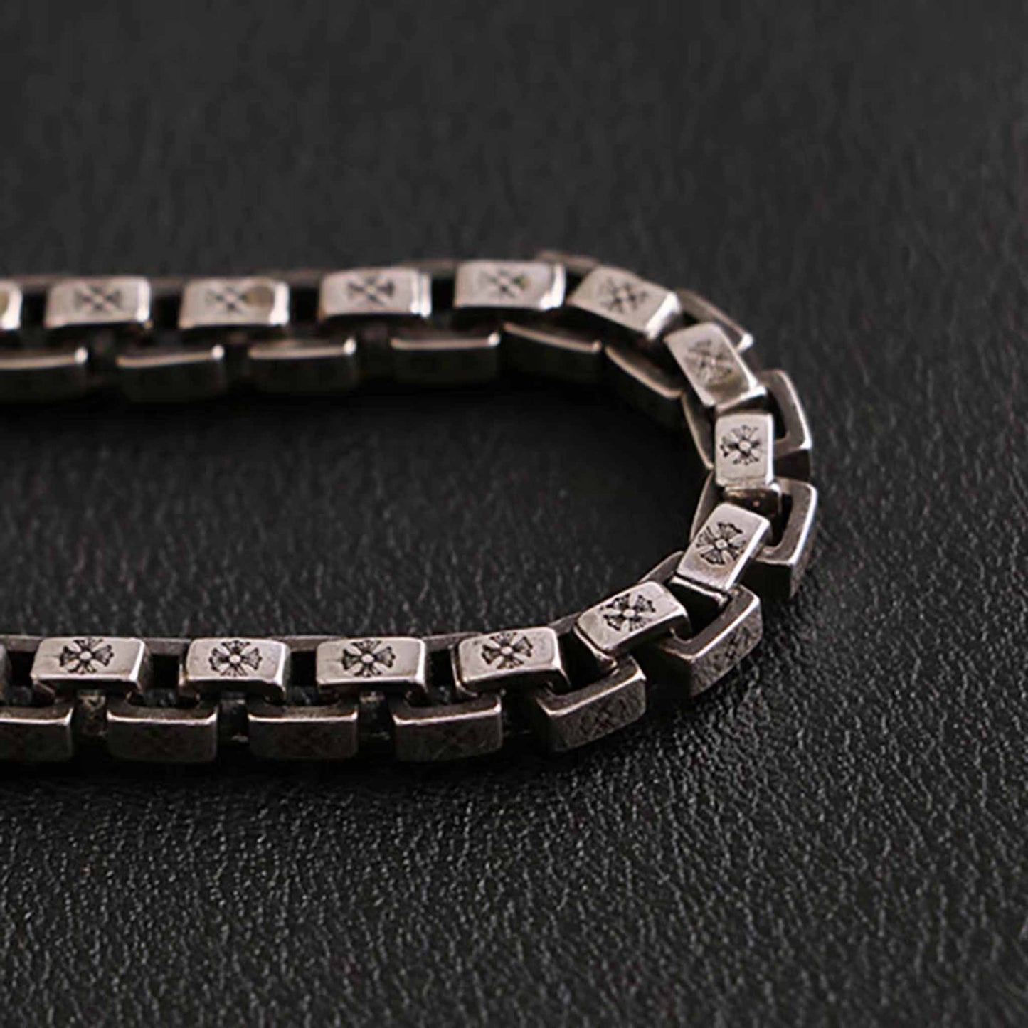 Sterling Silver Letters Engraved Bracelet, Silver Square Link Chain Bracelets, Punk Statement Bracelets