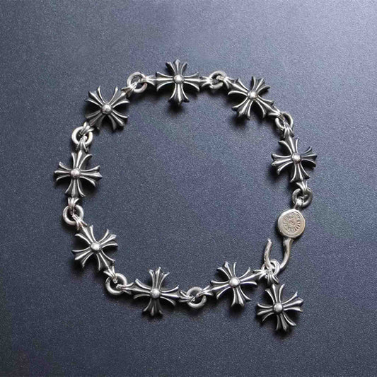 Sterling Silver Chain Bracelets, Gothic Big Cross Link Bracelet, Silver Punk Statement Bracelets