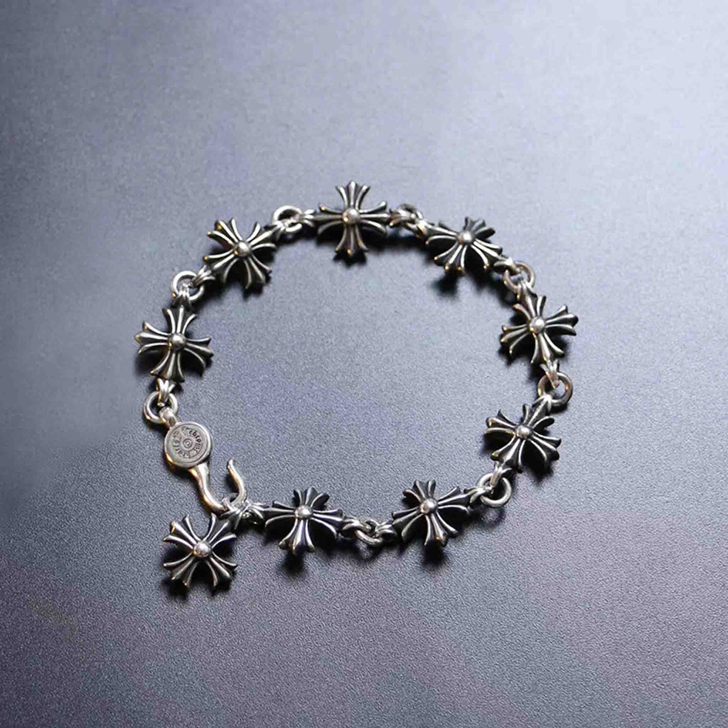 Sterling Silver Chain Bracelets, Gothic Big Cross Link Bracelet, Silver Punk Statement Bracelets