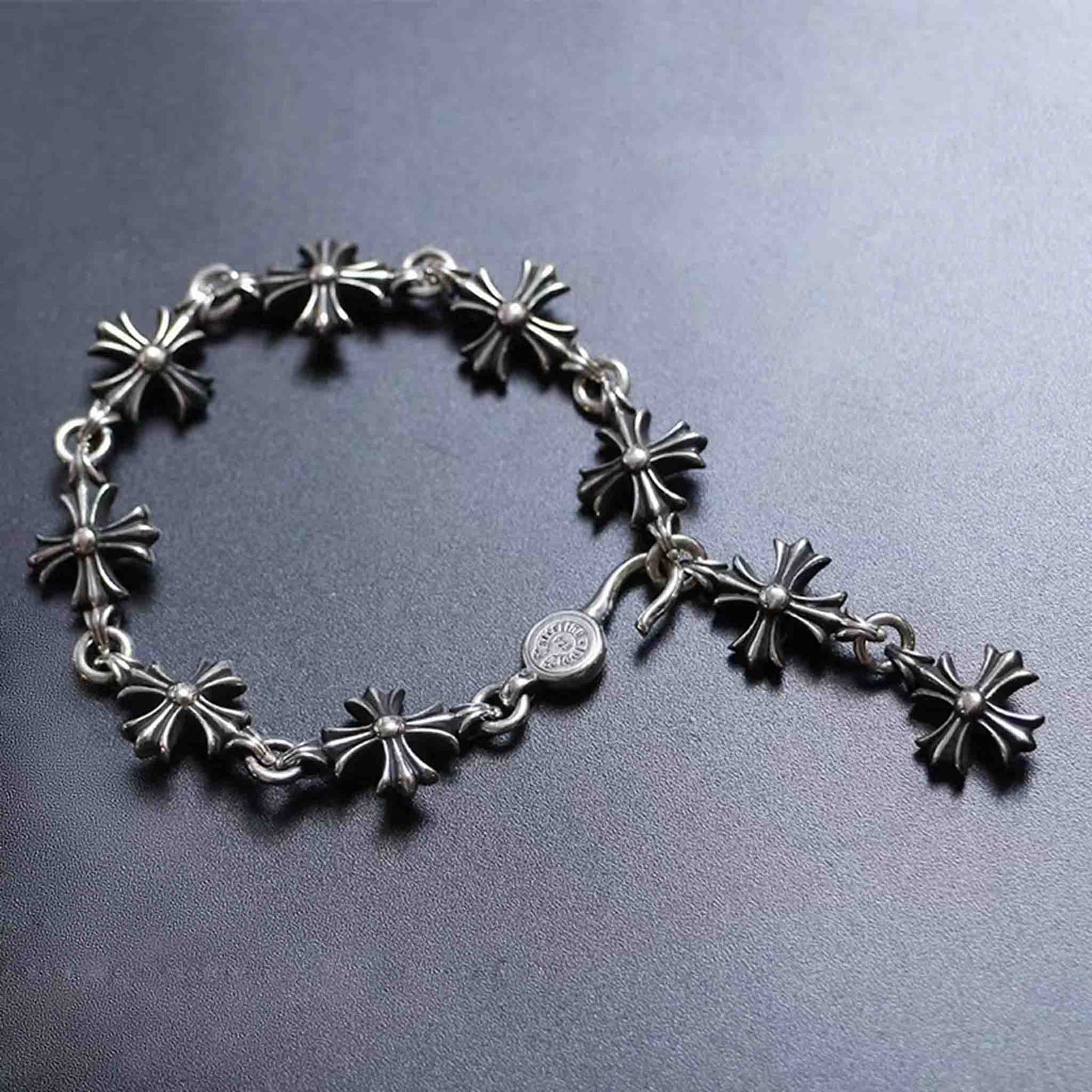 Sterling Silver Chain Bracelets, Gothic Big Cross Link Bracelet, Silver Punk Statement Bracelets