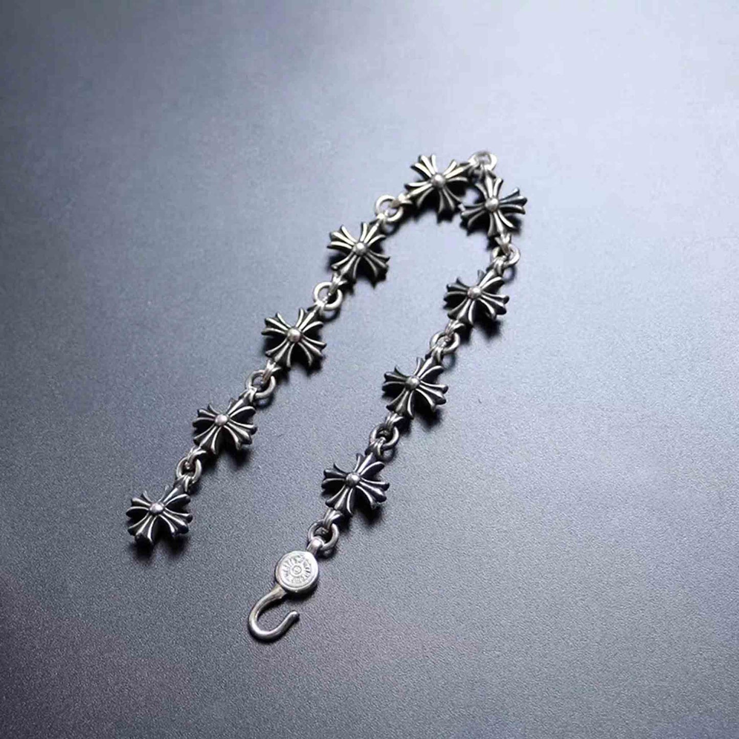 Sterling Silver Chain Bracelets, Gothic Big Cross Link Bracelet, Silver Punk Statement Bracelets