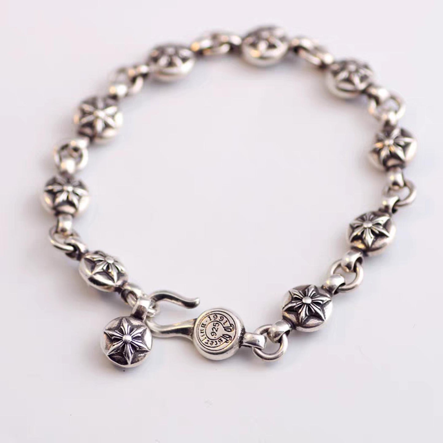 Sterling Silver Gothic Hexagon Star Design Chain Bracelet, Silver Punk Statement Bracelets