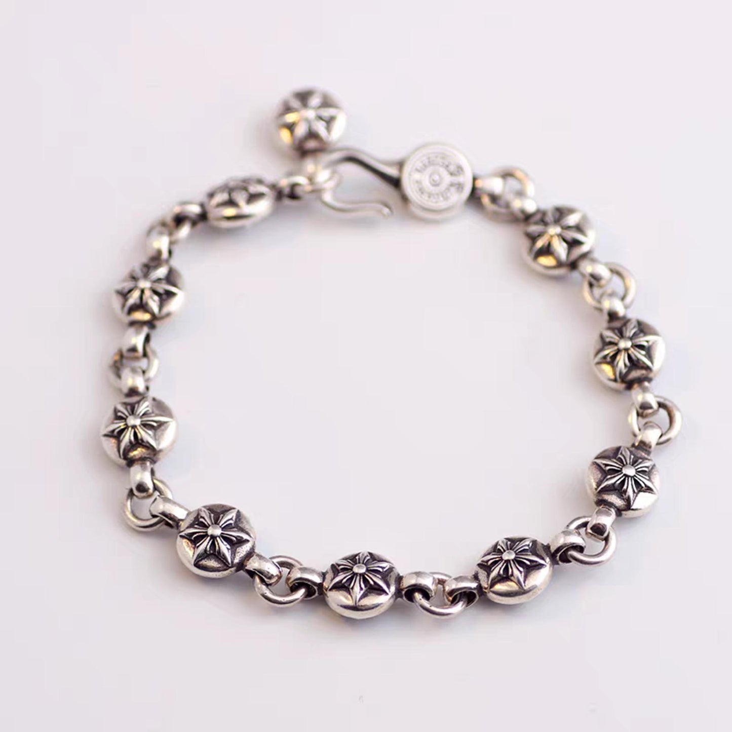 Sterling Silver Gothic Hexagon Star Design Chain Bracelet, Silver Punk Statement Bracelets