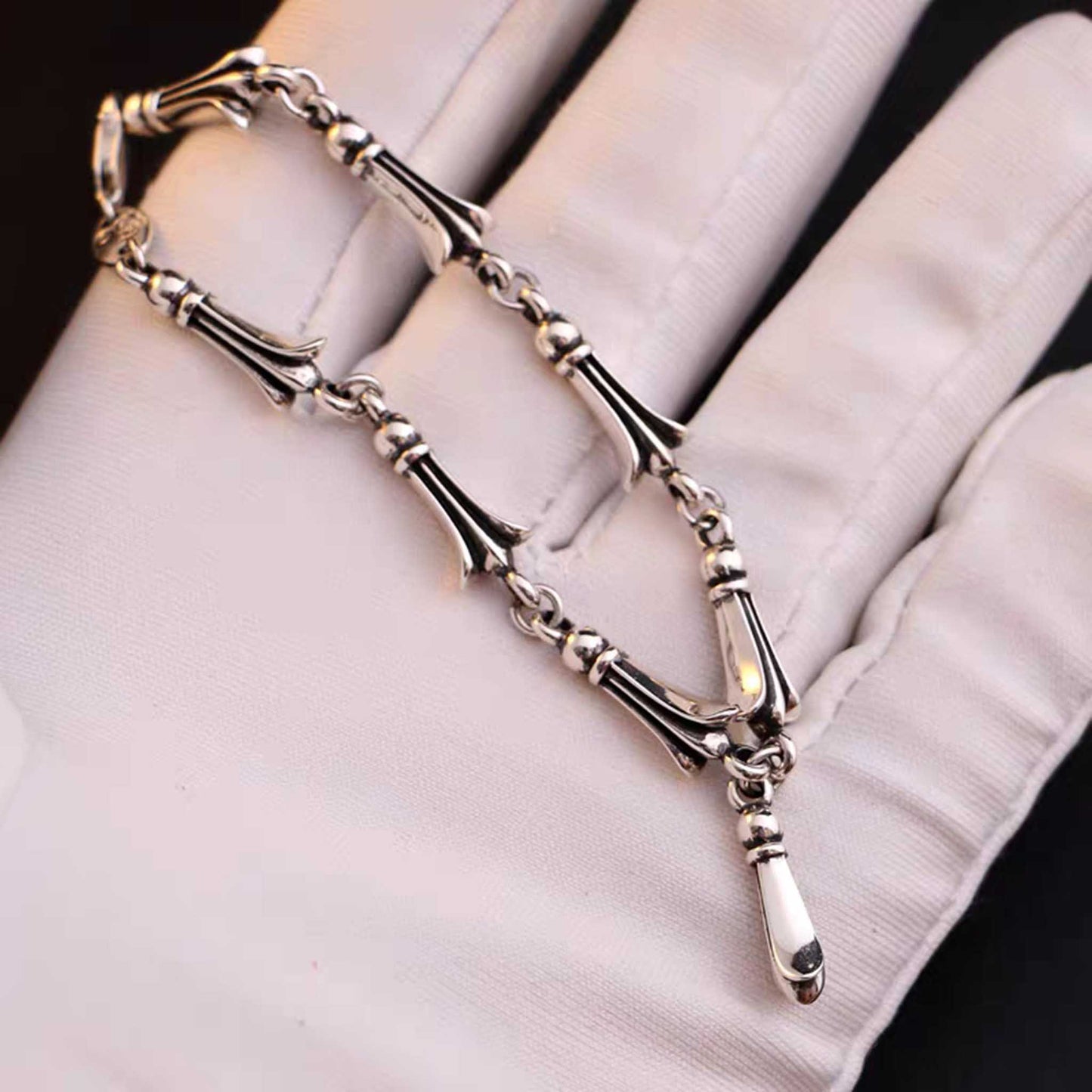 Sterling Silver Gothic Cross Design Chain Bracelet, Silver Punk Statement Bracelets