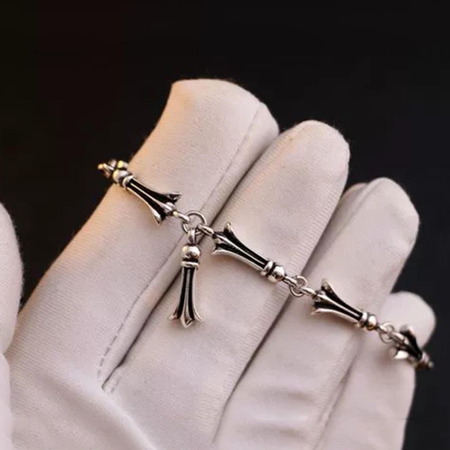 Sterling Silver Gothic Cross Design Chain Bracelet, Silver Punk Statement Bracelets