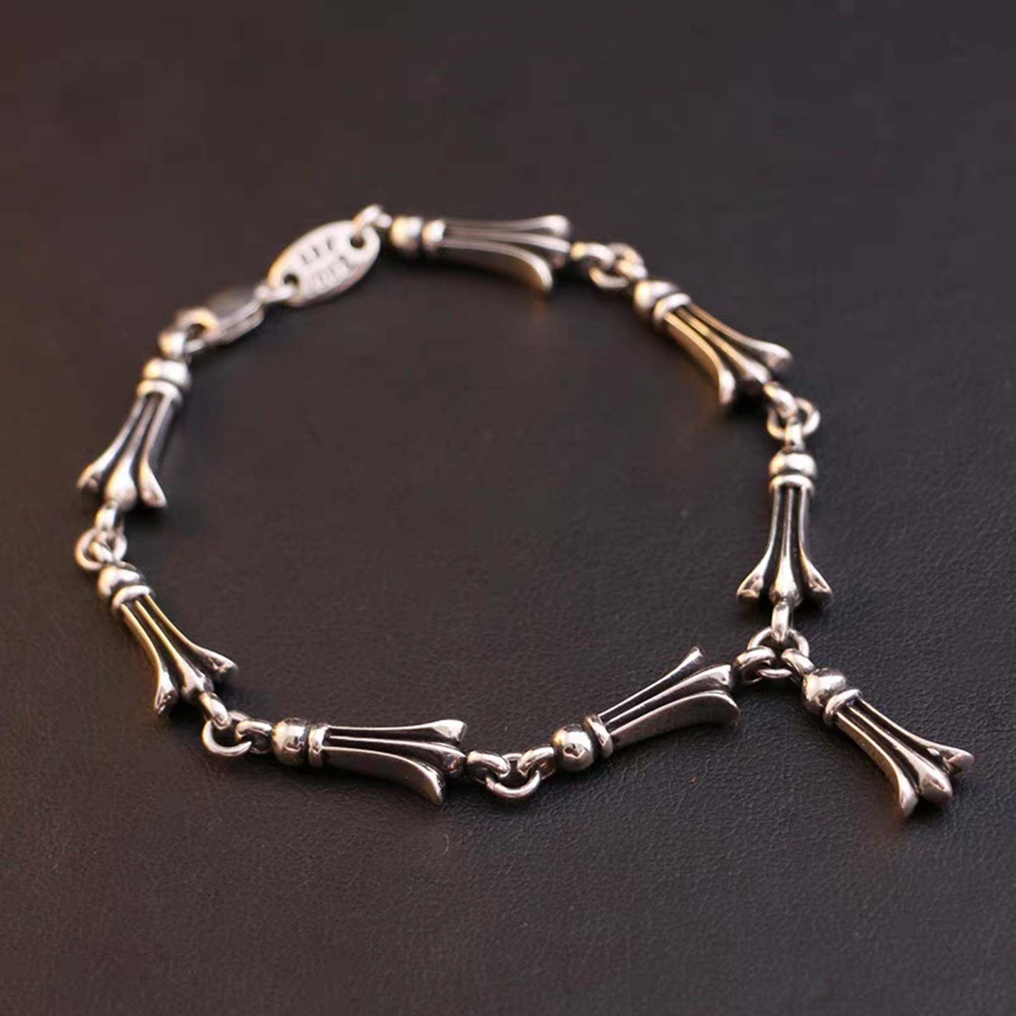 Sterling Silver Gothic Cross Design Chain Bracelet, Silver Punk Statement Bracelets