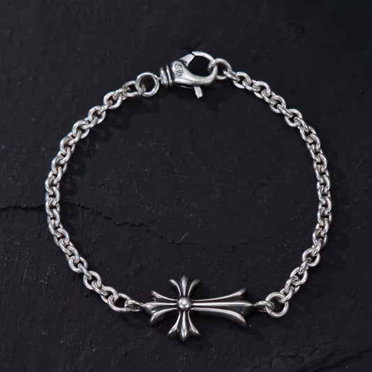 Sterling Silver Chain Bracelets, Gothic Cross Bracelet, Silver Punk Statement Bracelets