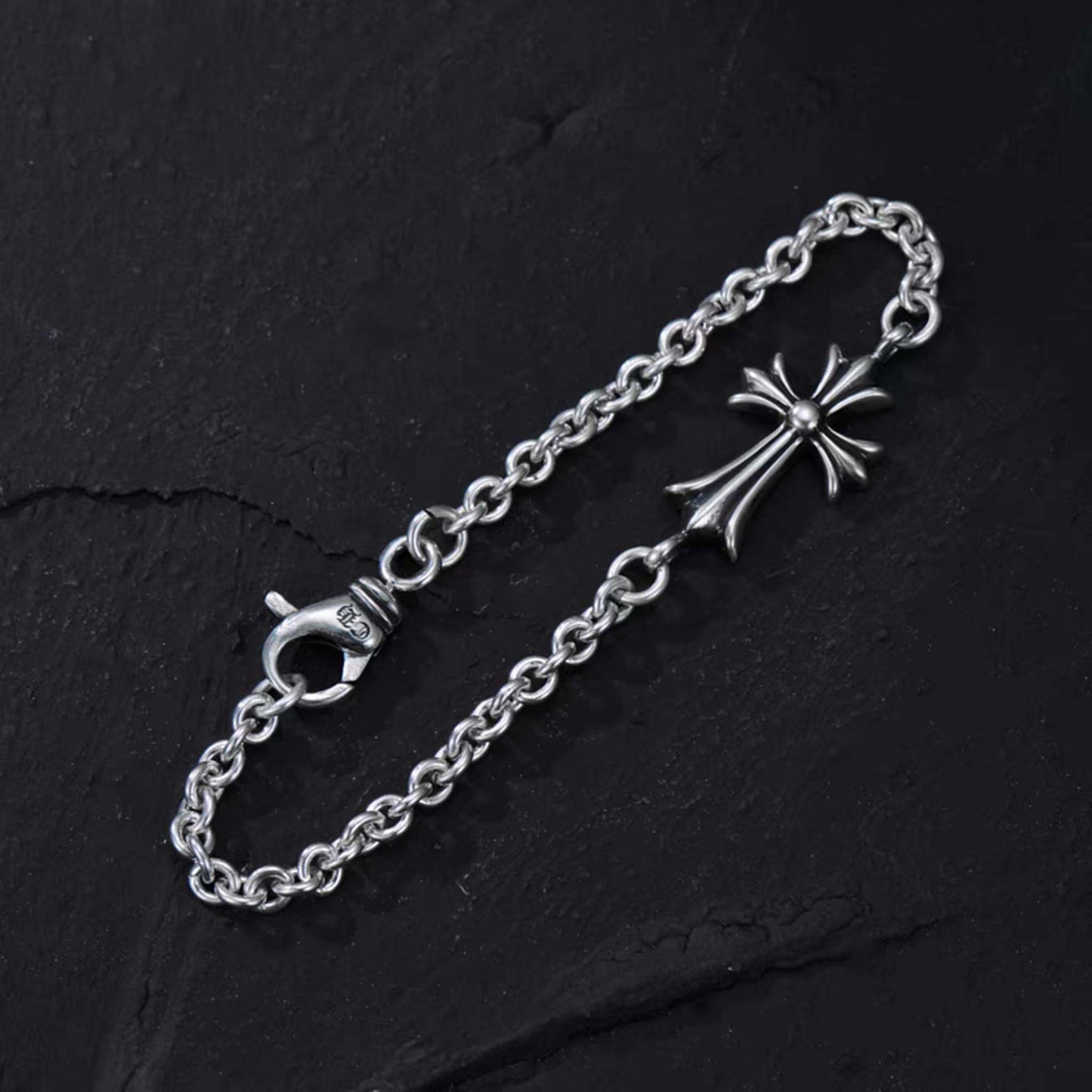 Sterling Silver Chain Bracelets, Gothic Cross Bracelet, Silver Punk Statement Bracelets