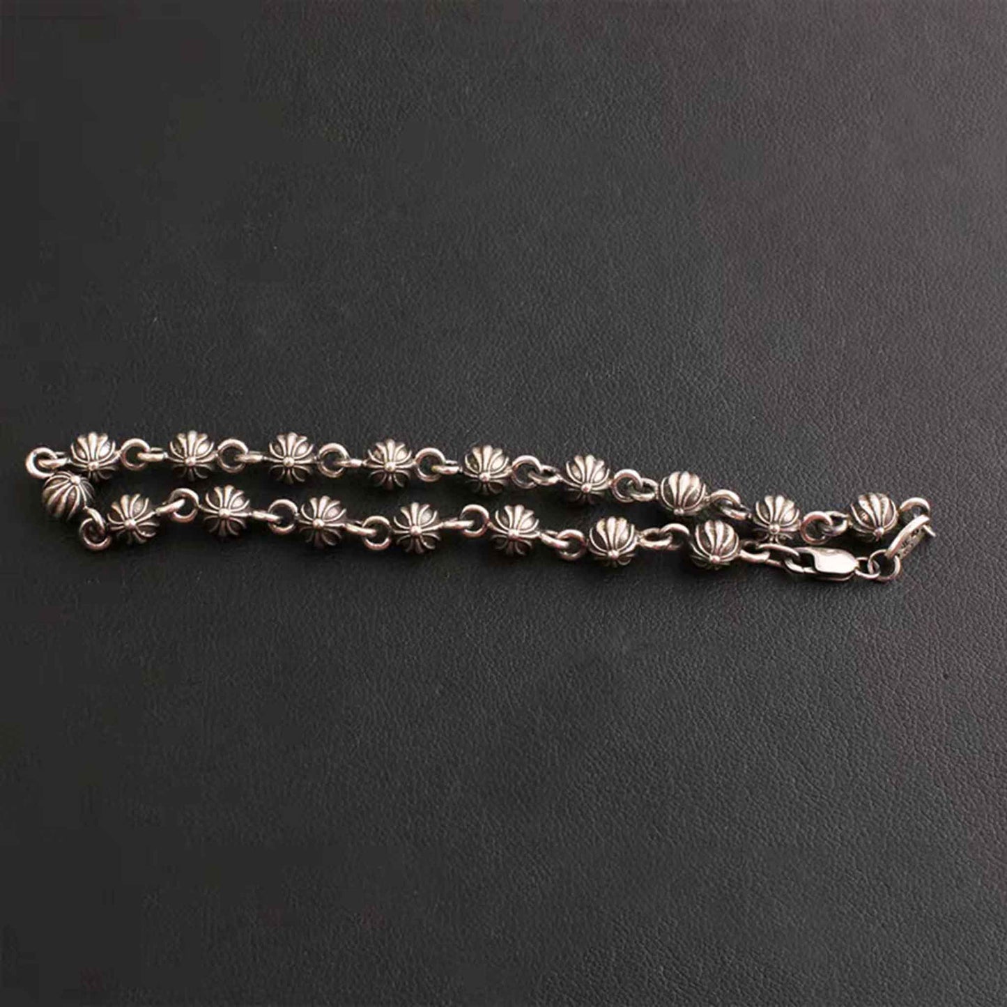 Sterling Silver Ball Chain Bracelets, Gothic Cross Flower Ball Bracelet, Silver Punk Statement Bracelets