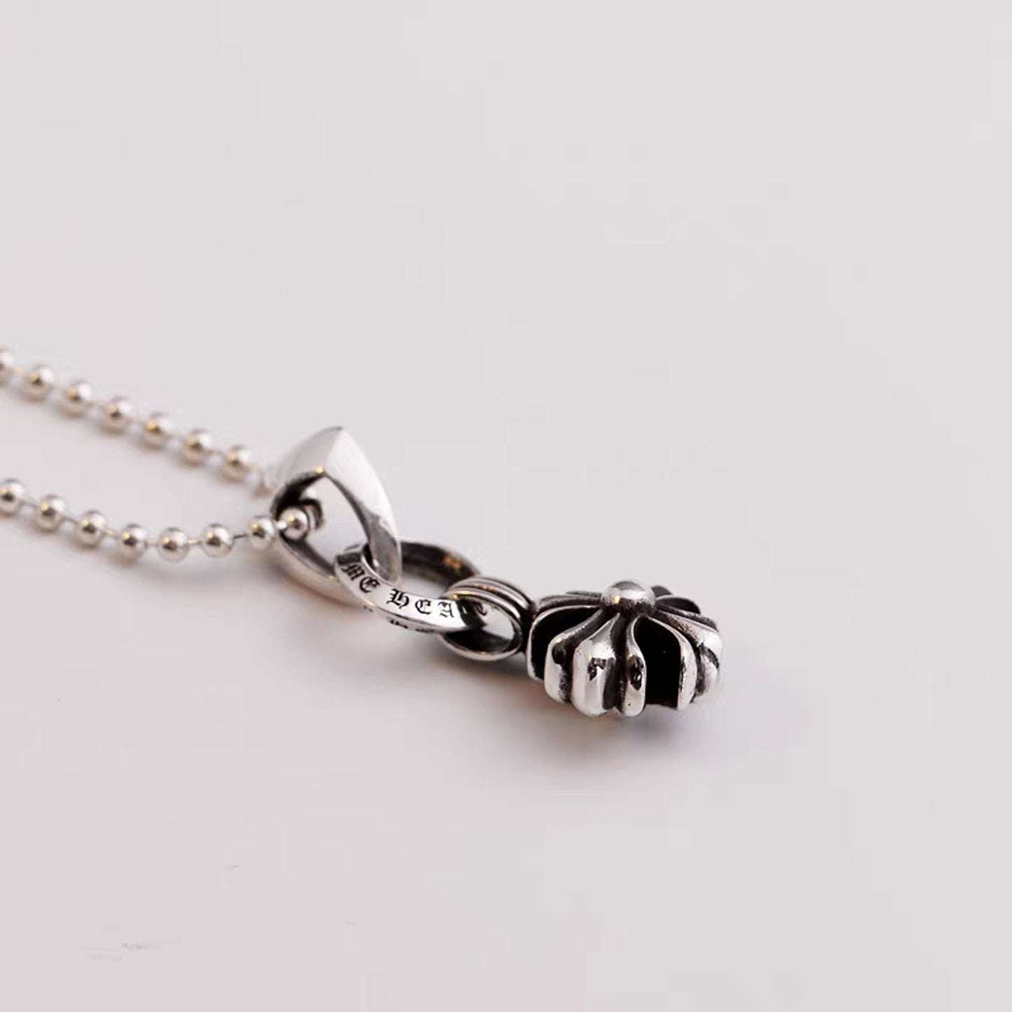 Sterling Silver Necklace Pendant, Silver Gothic Cross Flower Ball Chain Necklace Set