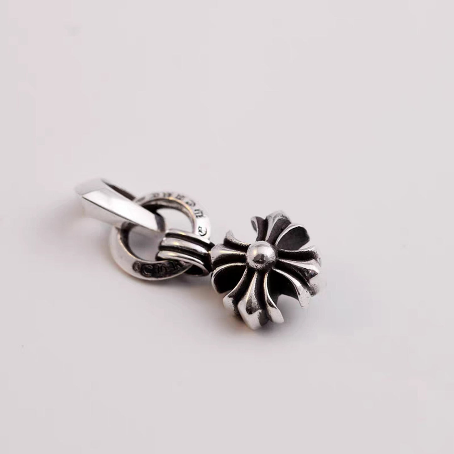 Sterling Silver Necklace Pendant, Silver Gothic Cross Flower Ball Chain Necklace Set