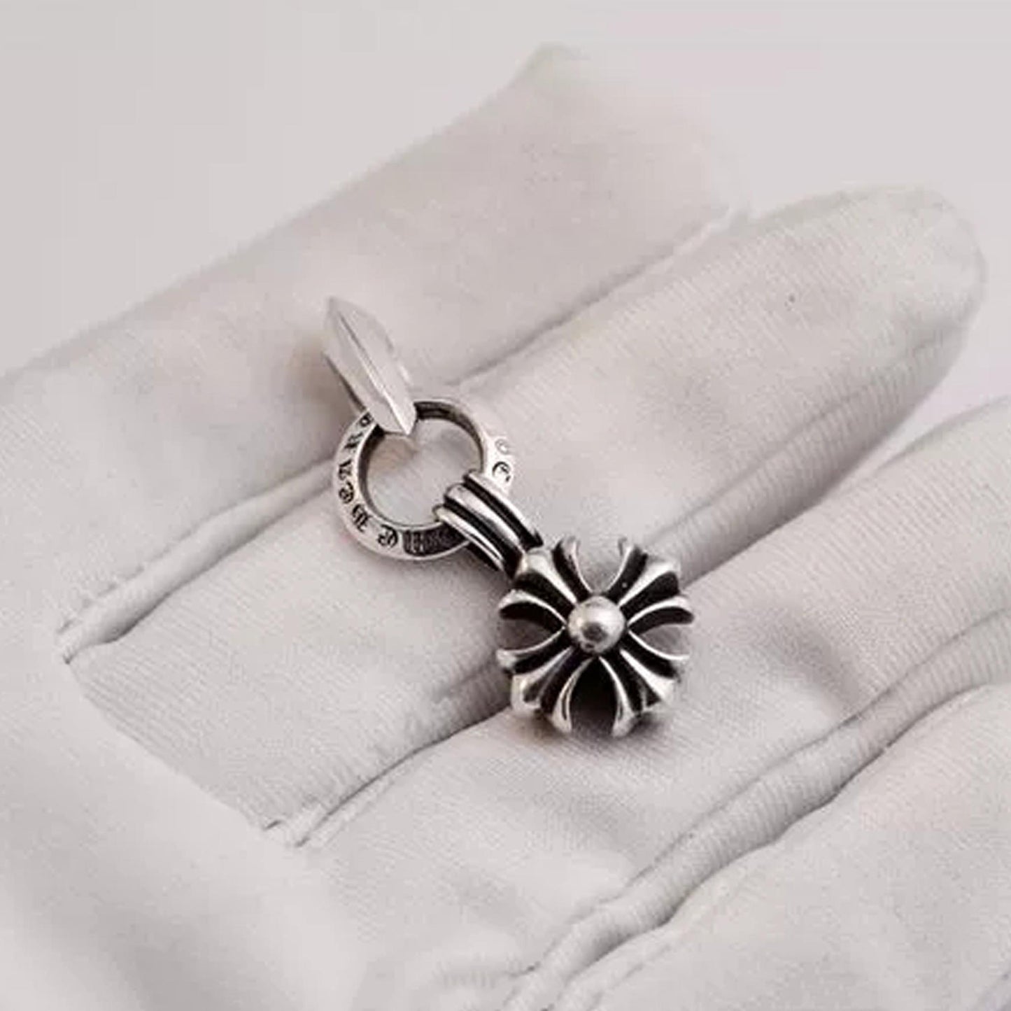 Sterling Silver Necklace Pendant, Silver Gothic Cross Flower Ball Chain Necklace Set