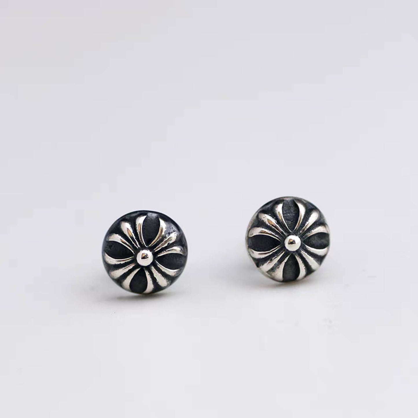 Sterling Silver Earrings, Gothic Cross Flower Earrings, Silver Punk Statement Stud Earring