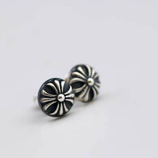 Sterling Silver Earrings, Gothic Cross Flower Earrings, Silver Punk Statement Stud Earring