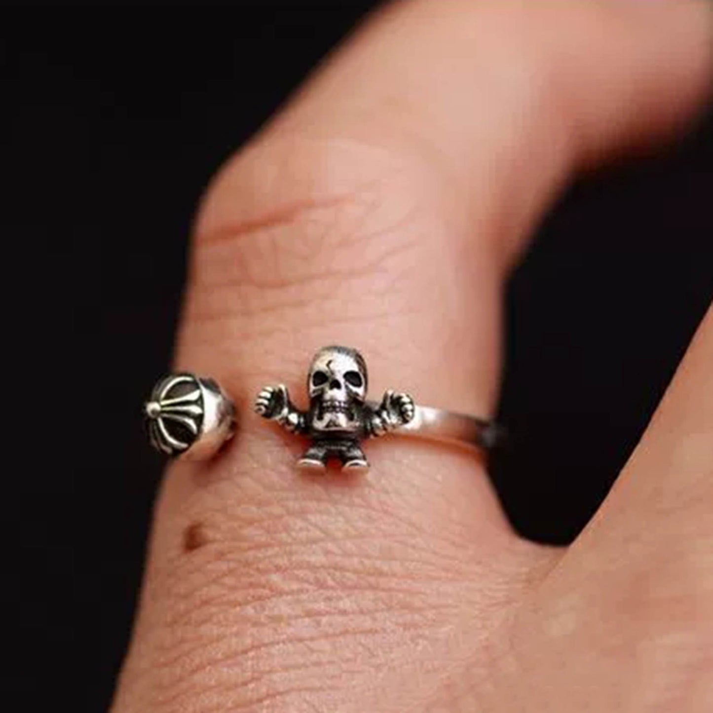 Sterling Silver Statement Rings, Gothic Cross Foti Ring, Punk Silver Skull Pinky Ring