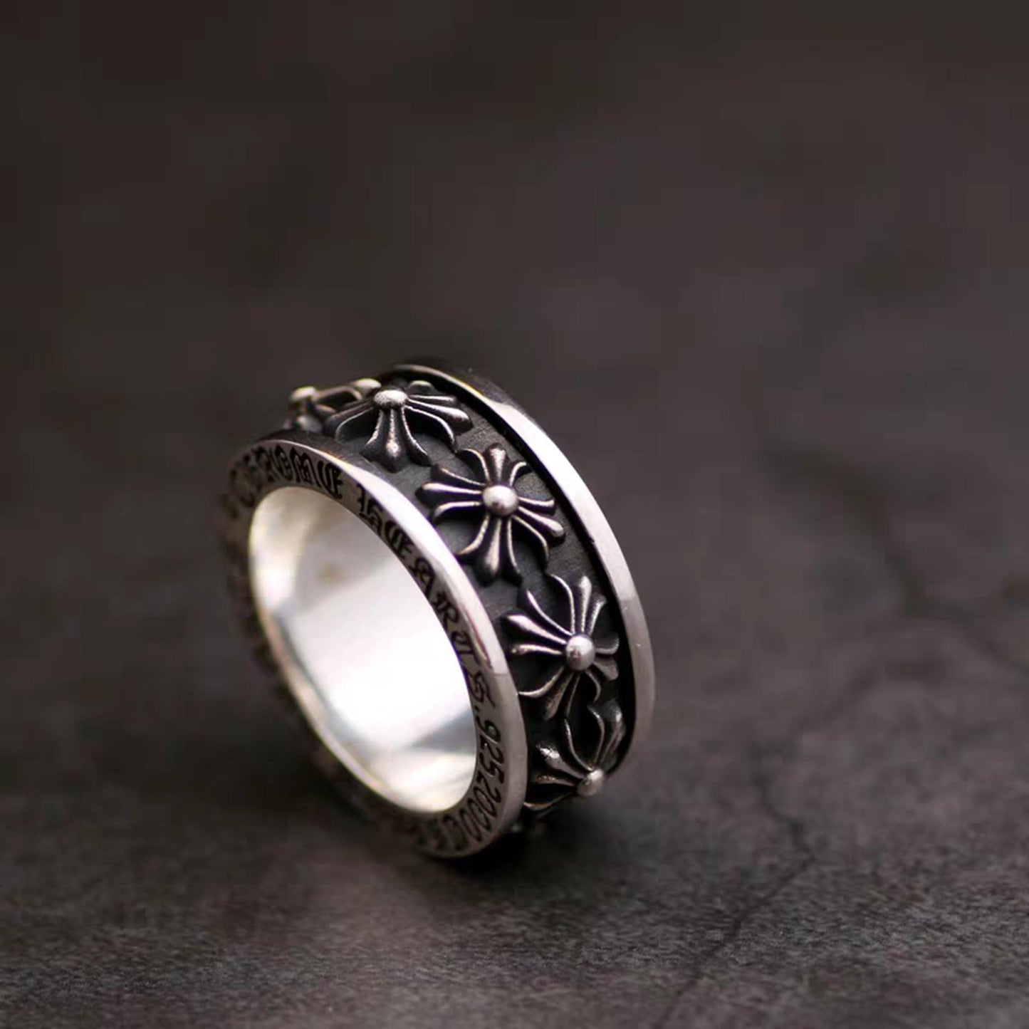 Sterling Silver Gothic Cross Spinner Ring, Punk Statement Silver Rings, Romantic Gift for Him