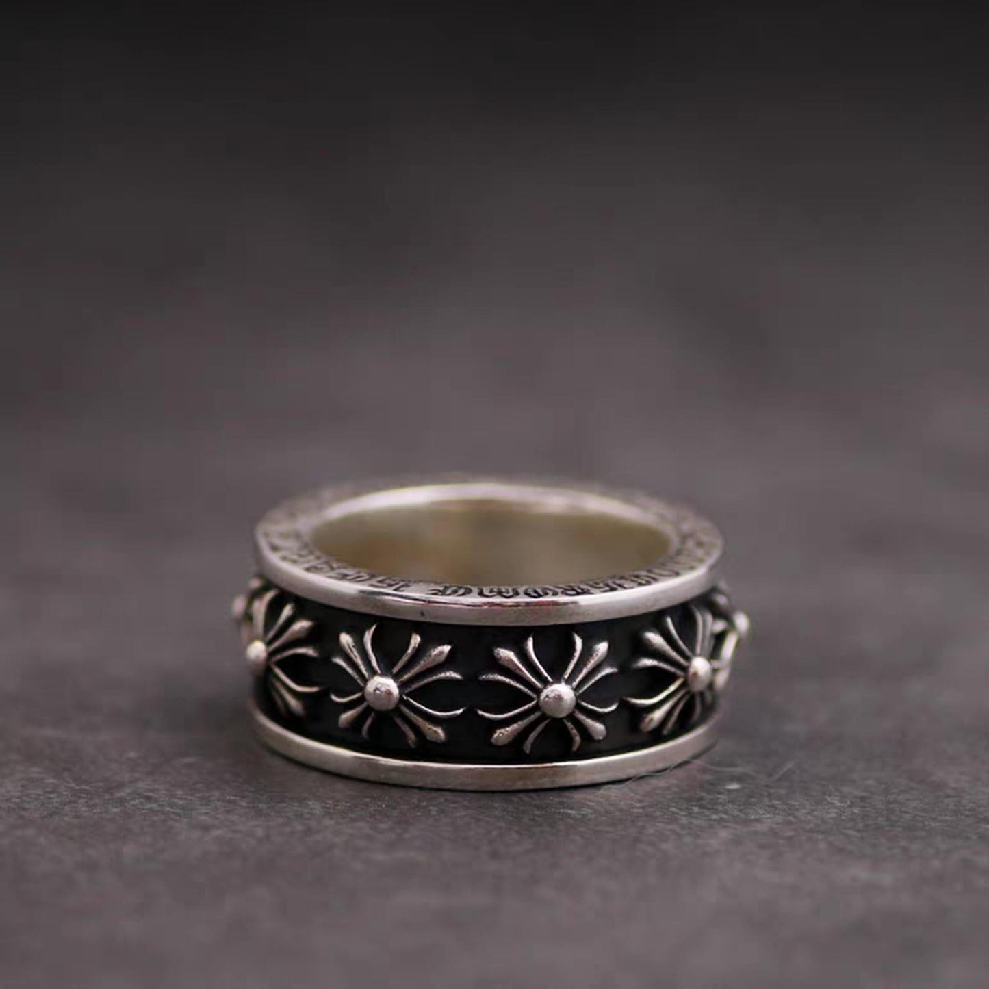 Sterling Silver Gothic Cross Spinner Ring, Punk Statement Silver Rings, Romantic Gift for Him