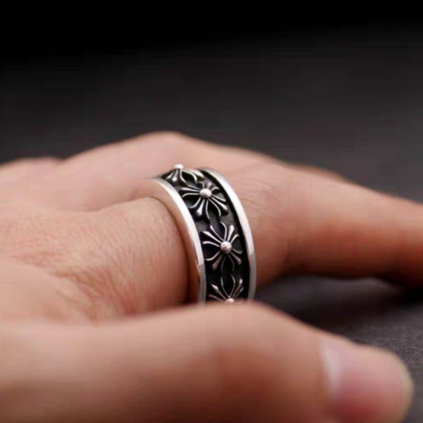 Sterling Silver Gothic Cross Spinner Ring, Punk Statement Silver Rings, Romantic Gift for Him