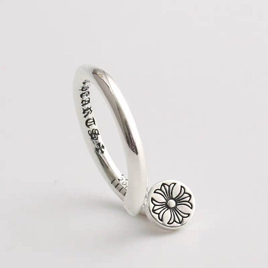 Sterling Silver Gothic Cross Engraved Nail Head Design Ring, Silver Punk Statement Open Rings