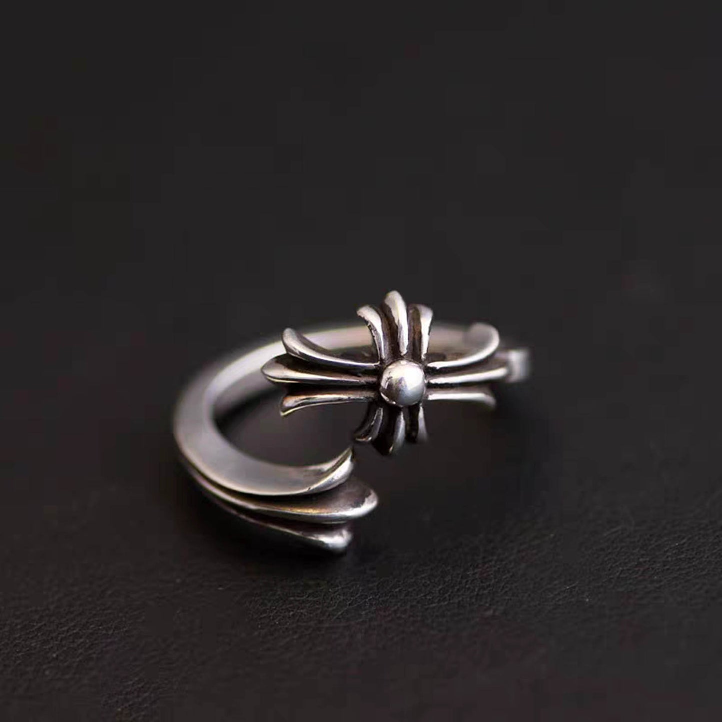 Sterling Silver Statement Ring, Gothic Cross Design Open Ring, Silver Punk Couple Rings