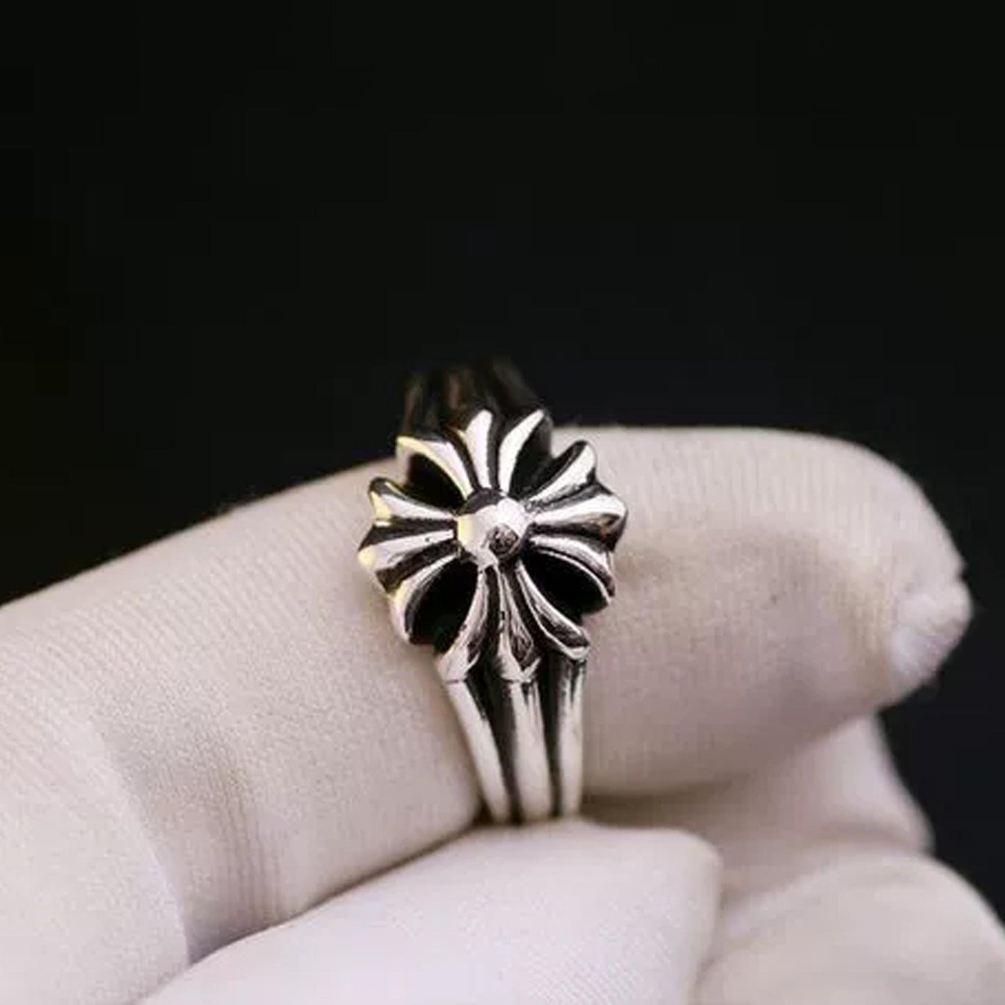 Sterling Silber Gothic Kreuz Blumen Design Ring, Silber Punk Siegelring