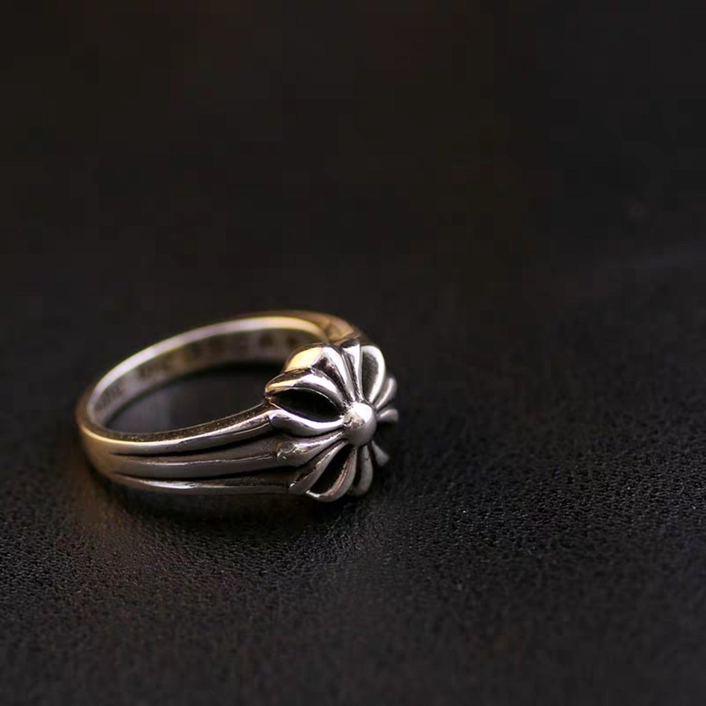 Sterling Silber Gothic Kreuz Blumen Design Ring, Silber Punk Siegelring