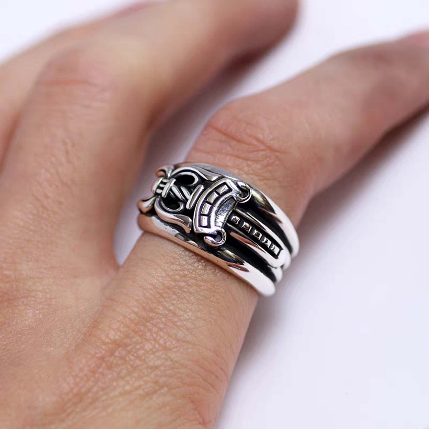 Sterling Silver Statement Ring, Gothic Dagger Design Signet Ring, Retro Holy Sword Ring