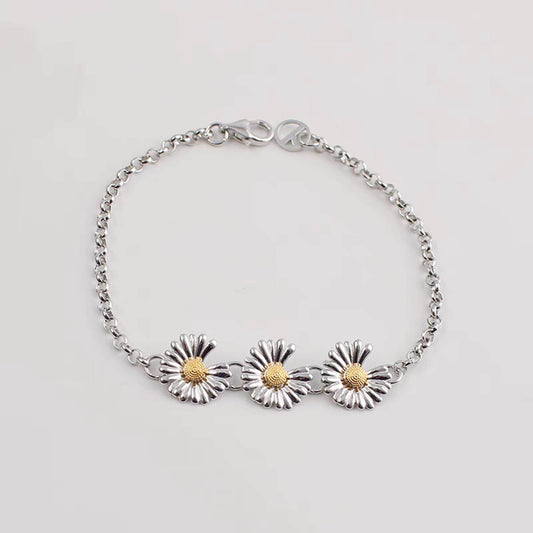 Sterling Silver Daisy Design Chain Bracelet, Silver Punk Statement Bracelets