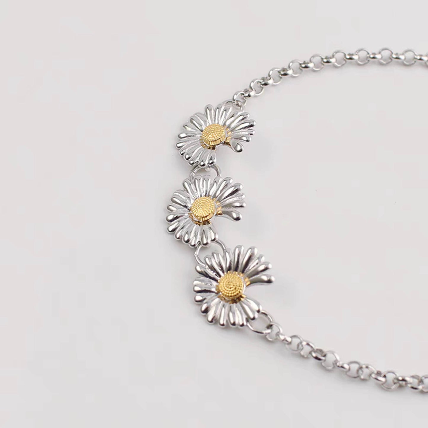 Sterling Silver Daisy Design Chain Bracelet, Silver Punk Statement Bracelets