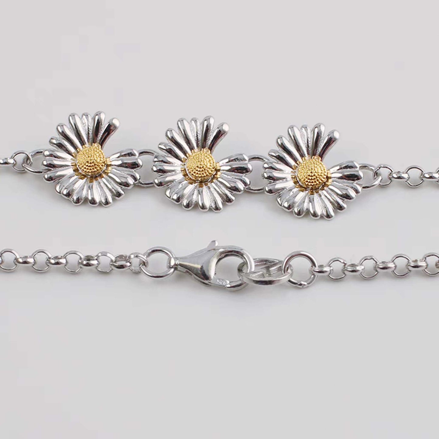 Sterling Silver Daisy Design Chain Bracelet, Silver Punk Statement Bracelets