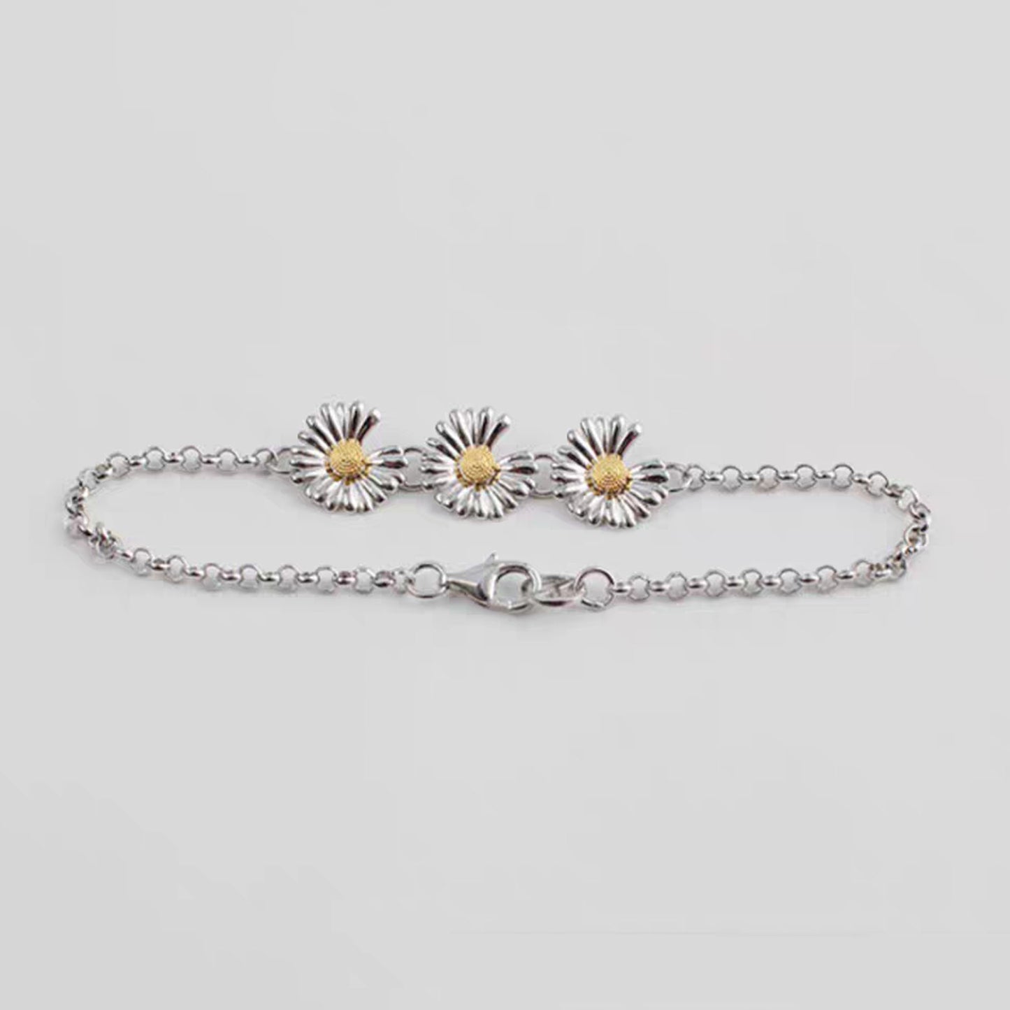 Sterling Silver Daisy Design Chain Bracelet, Silver Punk Statement Bracelets