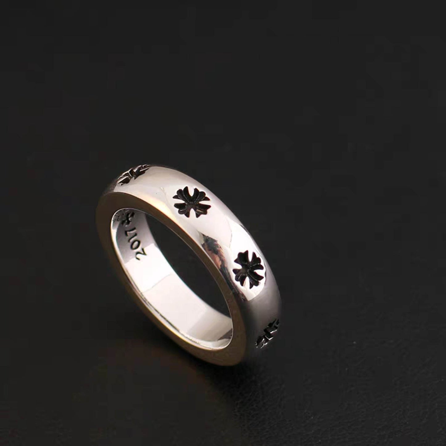 Sterling Silver Couple Rings, Gothic Cross Flower Ring, Engraved Cross Relationship Rings, Romantic Gift for Him/Her