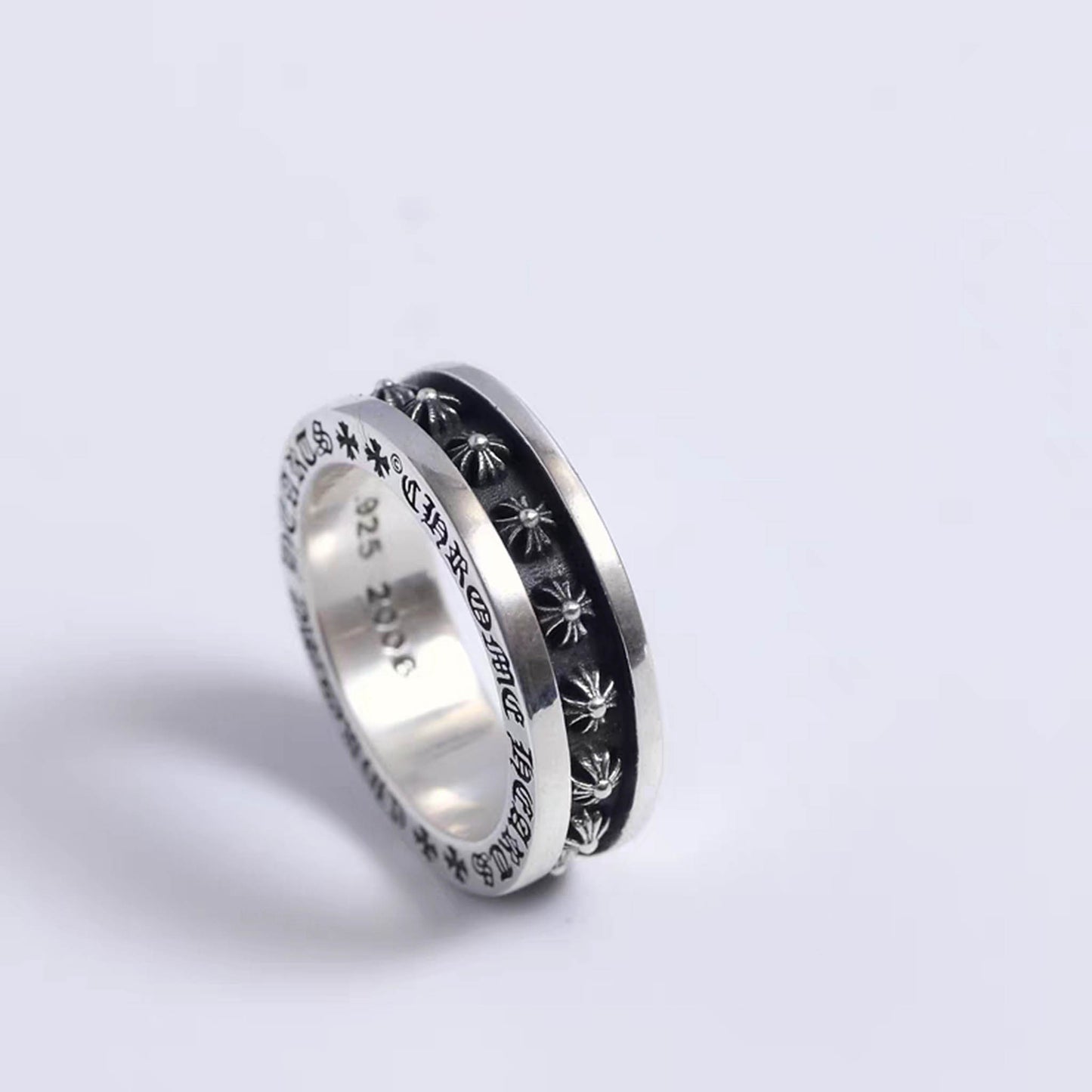 Ring aus Sterlingsilber mit gotischem Kreuz-Blumen-Design, Beziehungsringe mit geriffelter Oberfläche, romantisches Geschenk für Sie/Ihn