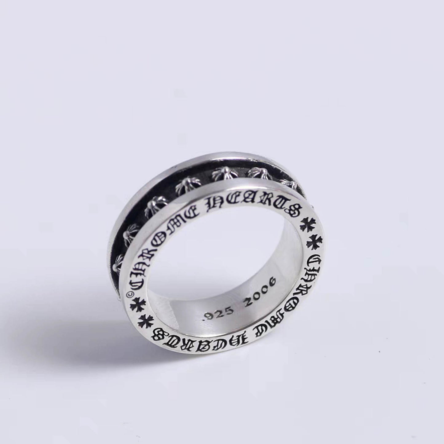 Ring aus Sterlingsilber mit gotischem Kreuz-Blumen-Design, Beziehungsringe mit geriffelter Oberfläche, romantisches Geschenk für Sie/Ihn