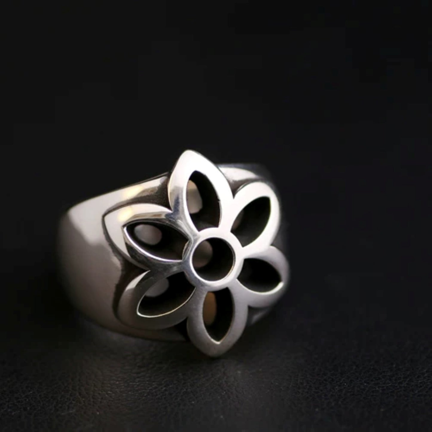 925 Silver Cherry Blossoms Shape Ring, Good Art GA Punk Statement Ring for Couples