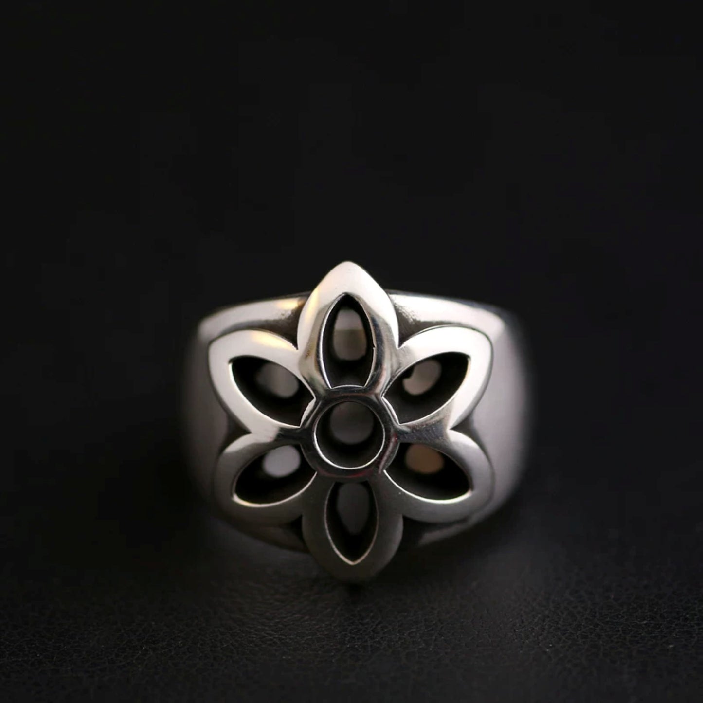 925 Silver Cherry Blossoms Shape Ring, Good Art GA Punk Statement Ring for Couples