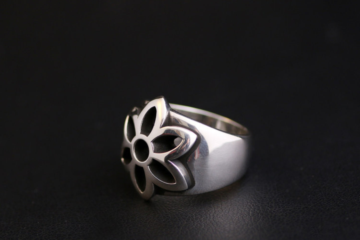 925 Silver Cherry Blossoms Shape Ring, Good Art GA Punk Statement Ring for Couples