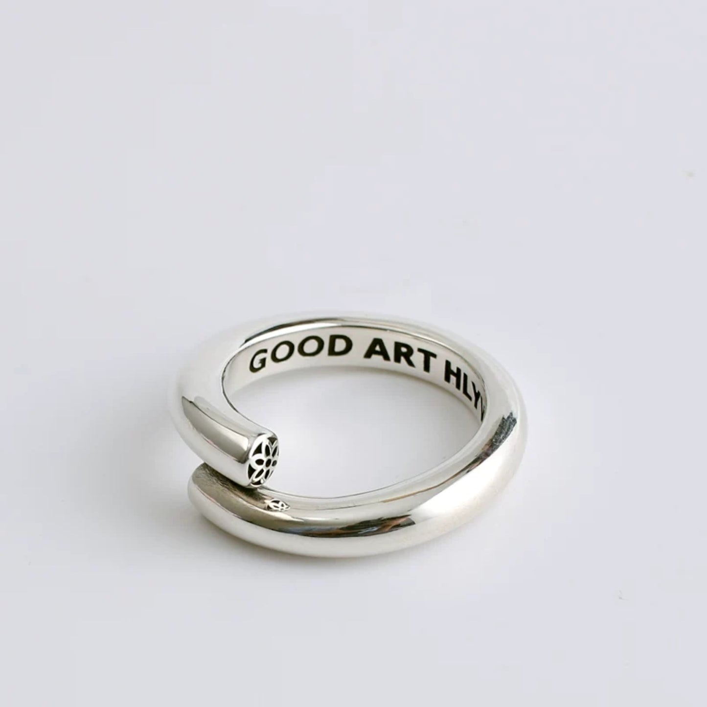 Good Art GA Cherry Blossoms Silver Bar Open Ring, Sterling Silver Punk Statement Ring for Couples