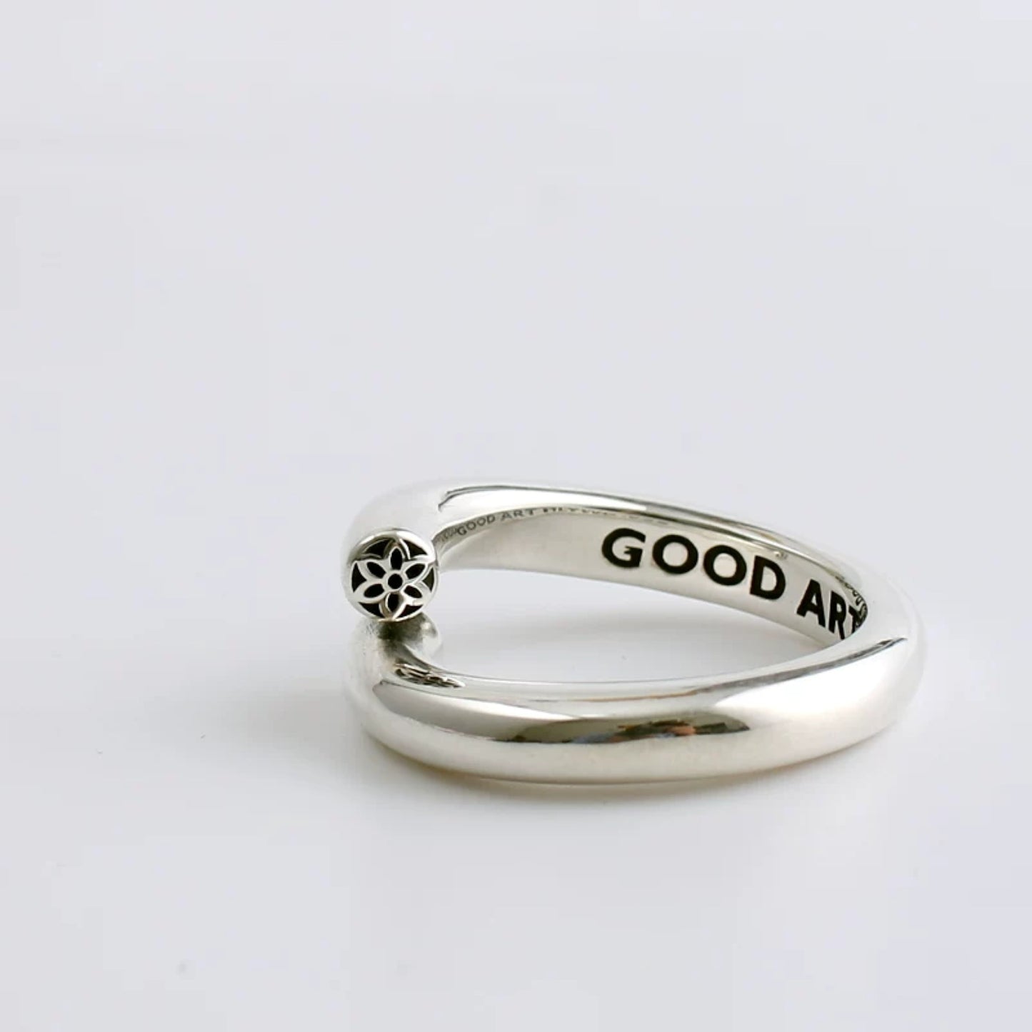 Good Art GA Cherry Blossoms Silver Bar Open Ring, Sterling Silver Punk Statement Ring for Couples